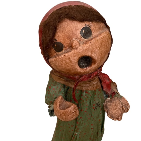 Set Of 2 Vintage Handmade Primitive Paper Mache Doll - Picture 5 of 13